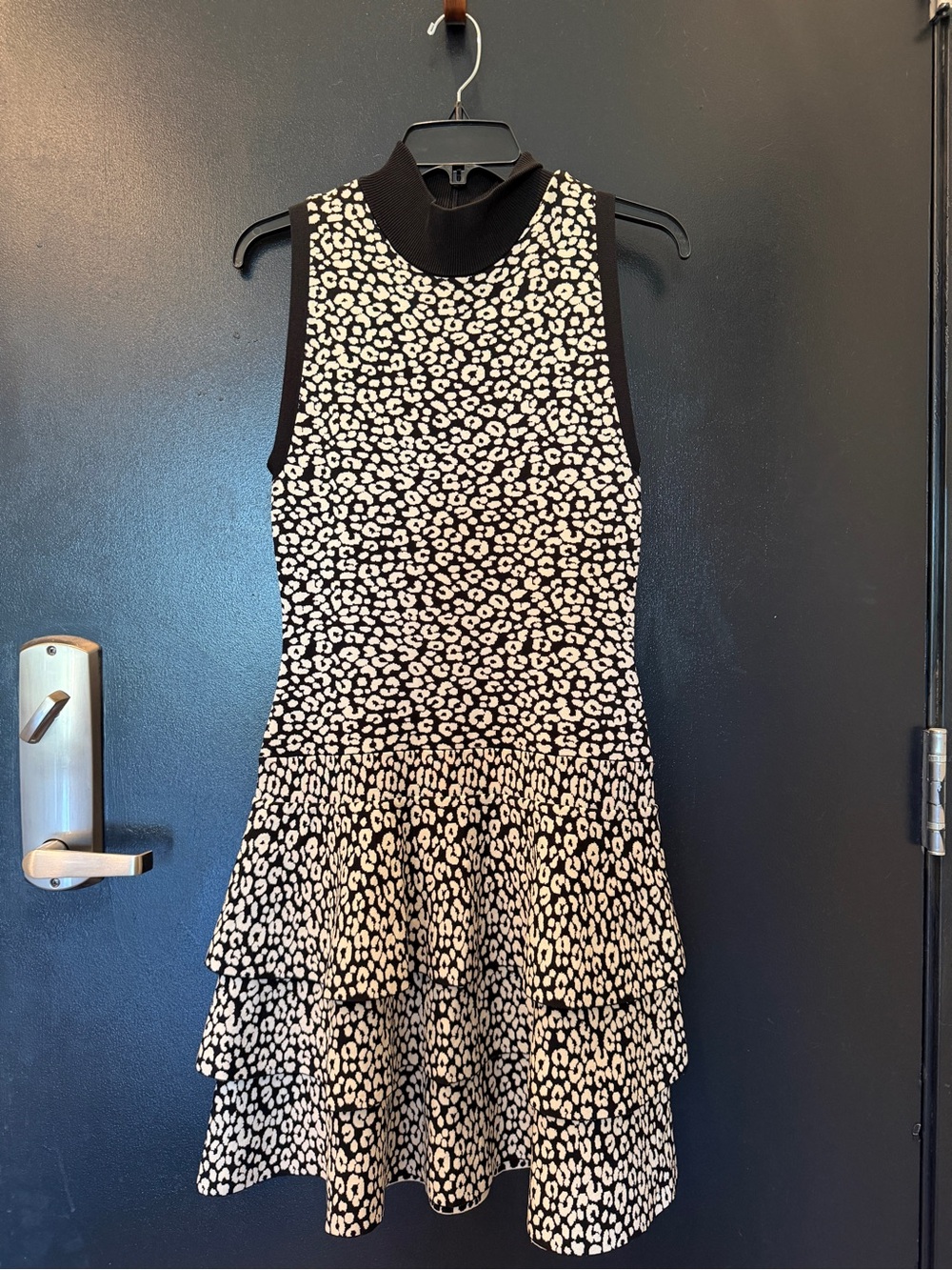 Michael Kors Black and Cream Leopard Print Tiered Mini Dress